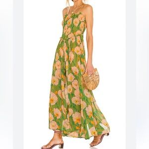 Free People Green Floral Jumpsuit
